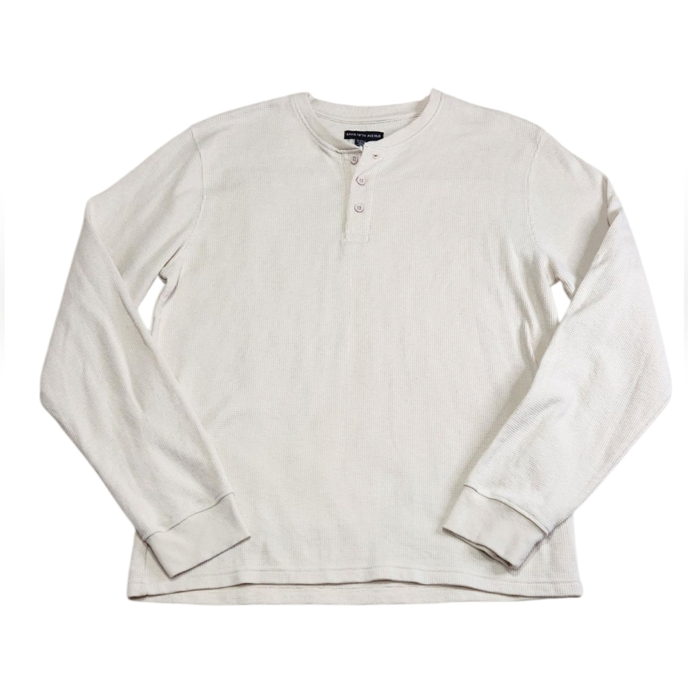 SAKS FIFTH AVENUE Waffle Knit Henley Ivory/cream Sz Medium